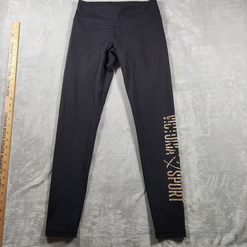 Victoria Secret Sport Knockout Black Leggings Gold Glitter Logo‎ Pocket | Size S